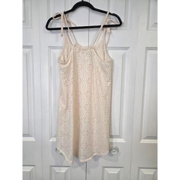 Roxy Crochet Tank Dress Swim Cover-Up Adjustable Straps Large Cream - Picture 2 of 6